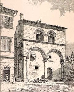 Ház a Piazza del Duomo-ban, Viterbo, Olaszország, a „Példák Franciaország és Olaszország városi, kereskedelmi és utcai építészetére a 12. századtól a 15. századig”, publ. írta W.Mackenzie