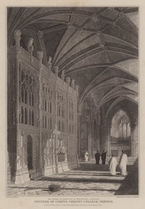 Foxe püspöknek, az oxfordi Corpus Christi College alapítójának szentélye a winchesteri katedrálisban (metszet) alkotó: R. (after) Essex