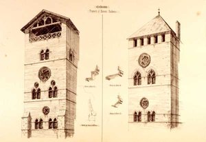 Bárói rezidenciák töredékei, Cahors, Franciaország, „Példák Franciaország és Olaszország városi, kereskedelmi és utcai építészetére a 12. századtól a 15. századig”, publ. írta W.Mackenzie alkotó: R. Anderson