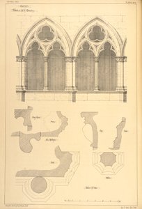 Ablakok a cluny-i kolostor termében, „Példák Franciaország és Olaszország városi, kereskedelmi és utcai építészetére a 12. és 15. század között”, 1841 alkotó: R. Anderson