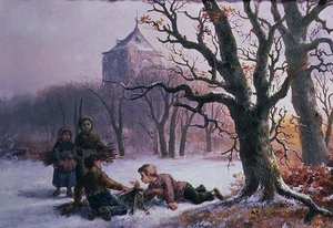 Gyerekek játszanak a hóban alkotó: R. Favelle
