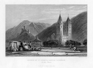 Szent János-templom és Lahneck-kastély a Rajnánál, 1838
