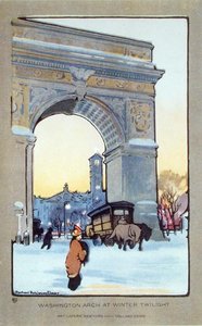Washington Square Arch at Winter Twilight, képeslap, 1914 körül (színes litó) alkotó: Rachael Robinson (after) Elmer