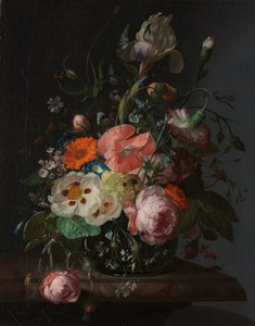 Csendélet virágokkal egy márvány asztallapon alkotó: Rachel Ruysch