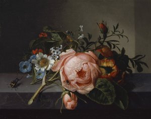 Csendélet rózsaággal, bogárral és méhecskével, 1741 (olaj, vászon tölgyre szerelve)