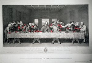 Leonardo da Vinci Utolsó vacsorájának 5. századik évfordulója alkalmából készült metszet a milánói Santa Maria delle Grazie templomban alkotó: Raffaello Sanzio Morghen