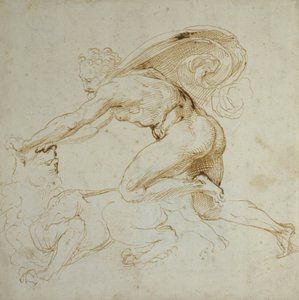 Herkules legyőz egy oroszlánt (toll és barna tinta fehér papírra) alkotó: Raffaello Sanzio Raphael