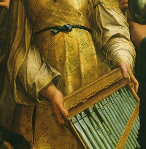 Szent Cecília Szent Pál, Szent János evangélista, Szent Ágoston és Mária Magdolna körül, 1513 körül (182507 részlet). alkotó: Raffaello Sanzio Raphael