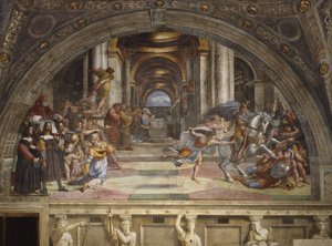 Heliodorus kiűzése a templomból, Stanza di Eliodoro, 1511-12 alkotó: Raffaello Sanzio Raphael