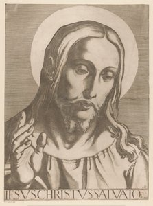 Krisztus Jézus Krisztus Salvator Mudi (cím a tárgyon) Christ, Mary en de twaalf apostelen (sorozat címe) The Sacred Apostoli College (sorozat címe) alkotó: Raffaello Schiaminossi
