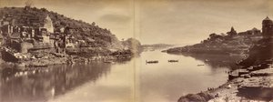 Kétrészes panoráma a Narmada folyóra nyíló kilátással Omkareshwarnál alkotó: Raja Deen Dayal