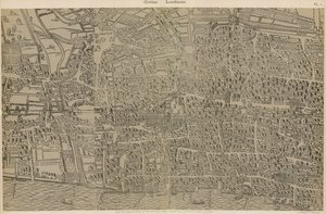 Civitas Londinium, a Guildhall Könyvtárban készült eredeti felmérésből, Erzsébet királynő uralkodása óta