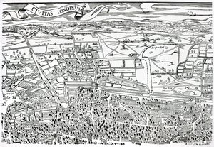 London részlete a várostól északra a Civitas Londiniumból (fanyomat)