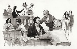 Schubert és barátai (gouache, papír)