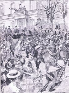 A Queens legutóbbi látogatása Londonban 1900 márciusában, illusztráció a Cassells History of England, 1900-as évekből alkotó: Ralph Cleaver
