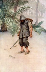 Illusztráció Robinson Crusoe-hoz, Daniel Defoe (színes litó)