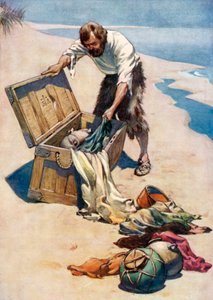 Illusztráció Robinson Crusoe-hoz, Daniel Defoe (színes litó)