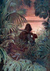 Illusztráció Robinson Crusoe-hoz, Daniel Defoe (színes litó)