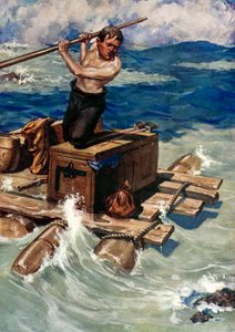 Illusztráció Robinson Crusoe-hoz, Daniel Defoe (színes litó)