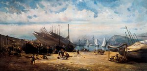 Barceloneta (Barcelona központi kerülete). Ramon MARTI és ALSINA (1826-1894) festménye