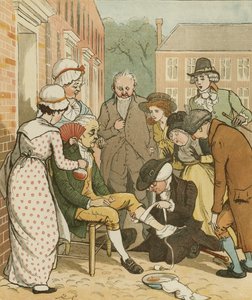 Oliver Goldsmith elégia egy veszett kutya haláláról. A szomszédok felöltöztetik Islington jóemberét... Illusztráció: Randolph Caldecott