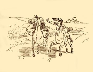 John Gilpint a postás fiú találja meg a Bell Innből, 1878, 1918. alkotó: Randolph Caldecott