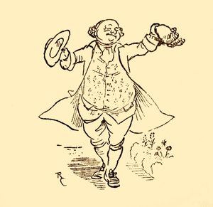 John Gilpins barátja kölcsön ad neki egy parókát és egy kalapot, 1878, c1918. alkotó: Randolph Caldecott