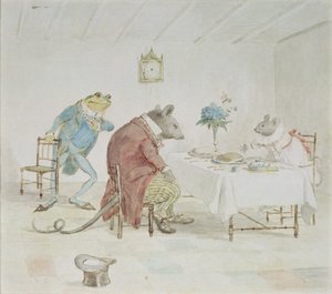 "Imádkozzon, Miss Mouse, adna nekünk egy kis sört" - illusztráció az "A Frog He Will A-Wooing Go"-ból