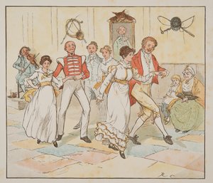 A katona és menyasszonya, a Hey Diddle Diddle képeskönyvből, 1882-es publikáció (színes metszet) alkotó: Randolph Caldecott