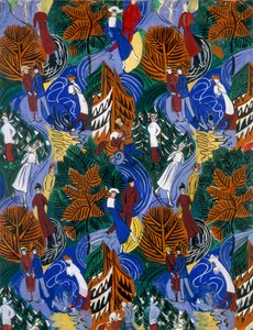 Korcsolyázók, terv nyomtatott selyemre, 1914-20 körül (színes litográfia) alkotó: Raoul Dufy
