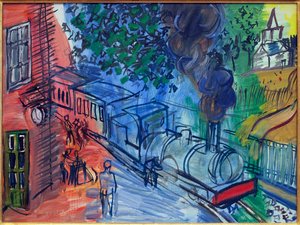 Vonat az állomásra. Raoul Dufy (1877-1953) festménye, olaj, vászon. Francia művészet, 20. század. Musee La Piscine, Roubaix.