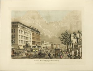 Corner of State és Washington Streets, Chicago, 1865-ben