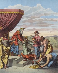 Salamon király Sába királynőjét fogadja (színes litho) alkotó: after Raphael