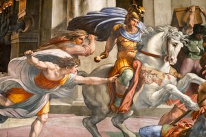 Heliodorus kiűzése a templomból. 1511-1512 (freskó) alkotó: Raphael