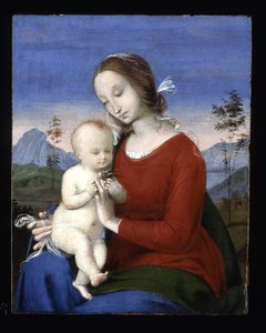 Madonna és a gyermek madárral (olaj, fa)