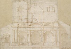 Építészeti tervezés (Villa Madama) (toll és barna tinta barna mosással törtfehér papíron) alkotó: Raphael