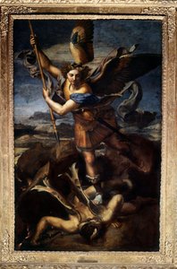 Szent Mihály legyőzi a sárkányt vagy a nagy Szent Mihály Raffaello Sanzio dit Raphael (1483-1520) festménye 1518. V 2,68x1,6 m Paris musee du Louvre