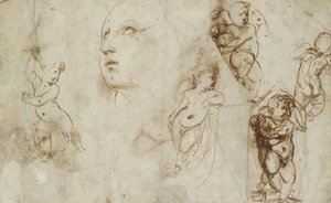Különféle tanulmányok, főleg a Borghese-Beckford St Catherine számára (toll és barna tinta törtfehér papírra) alkotó: Raphael