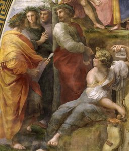 A Parnasszus. Részlet. Freskó a Stanza della Segnaturában, kb. 1510-1511. alkotó: Raphael