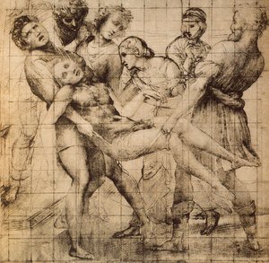Előkészítő rajz a halott Krisztus szállításához, más néven pala Baglioni; Raphael munkája. Rajzok és nyomatok szekrénye, Uffizi, Firenze alkotó: Raffaello Sanzio Raphael
