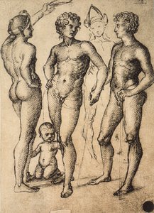 Négy férfialak és egy baba tanulmányozása; Raphael rajza. Gallerie dellAccademia, Velence alkotó: Raffaello Sanzio Raphael