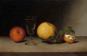 Csendélet almával, sherryvel és teatortával, 1822.