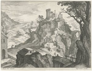 Táj a Vesta templommal Tivoliban alkotó: Raphaël Sadeler (I) (attributed to)