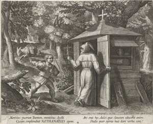 Szent Bertalan remeteként Remeték (sorozat címe) Oraculum Anachoreticum (sorozat címe) alkotó: Raphaël Sadeler (I)