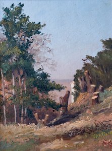 Kivágott fák, a háttérben, estauire de la Gironde (olaj, fa)