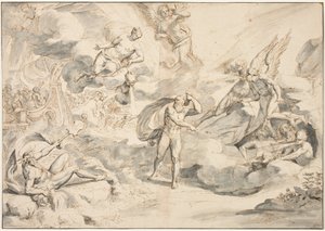 Aeolus engedelmeskedik a Junos parancsnak, hogy hozzon létre egy vihart, 1683-84 körül (toll és tinta mosással a papíron)
