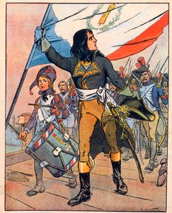 Első olaszországi hadjárat: A "Nos-Gloires-Nationales"-ból, 1920 körül (metszet): Bonaparte Napóleon (1769-1821) az Arcole-i hídnál vívott csatában, 1796 novemberében.