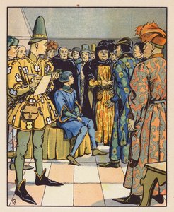 Jeanne a poitiers-i teológiai doktorok előtt (színes litográfia) alkotó: Raymond de la Neziere