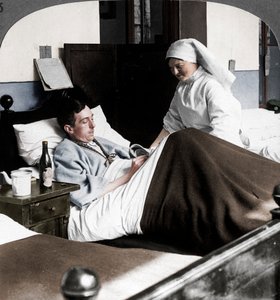 Egy katona, aki levelet ír a kórházban, I. világháború, 1914-1918