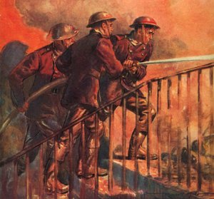 A háborús Nemzeti Tűzoltóság brit tűzoltói tüzet oltottak a Blitz idején, a II